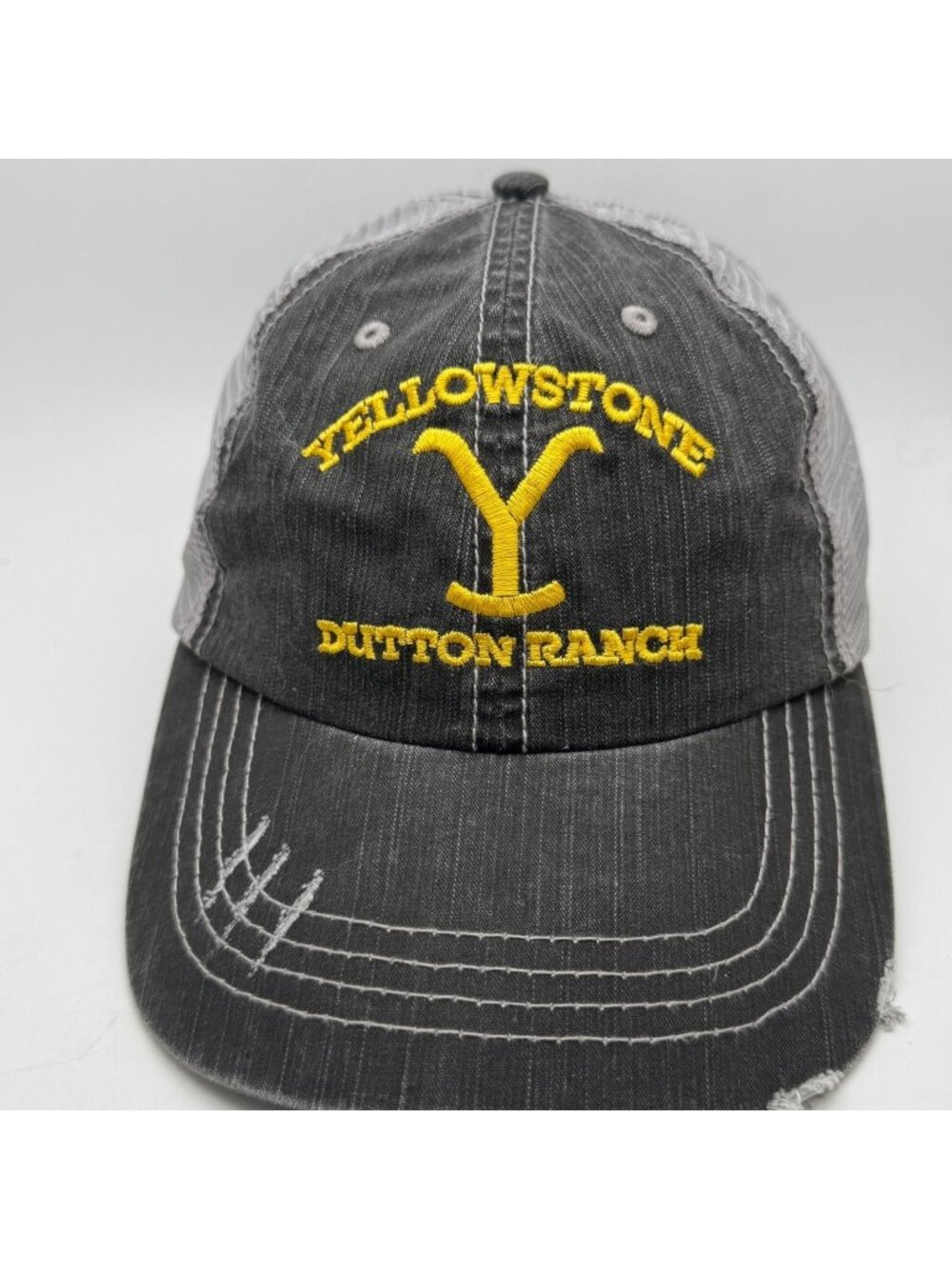 Yellowstone Dutton Ranch Trucker Hat Men's One Size Distressed Black Grey